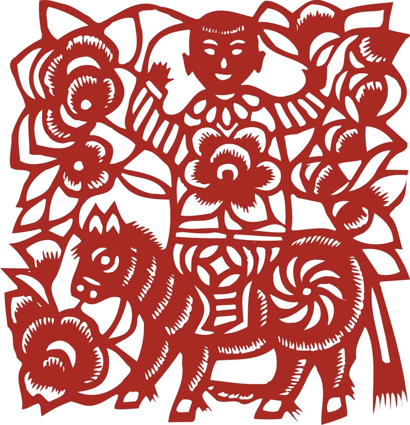 中国风中式传统喜庆民俗人物动物窗花剪纸插画边框AI矢量PNG素材【1621】